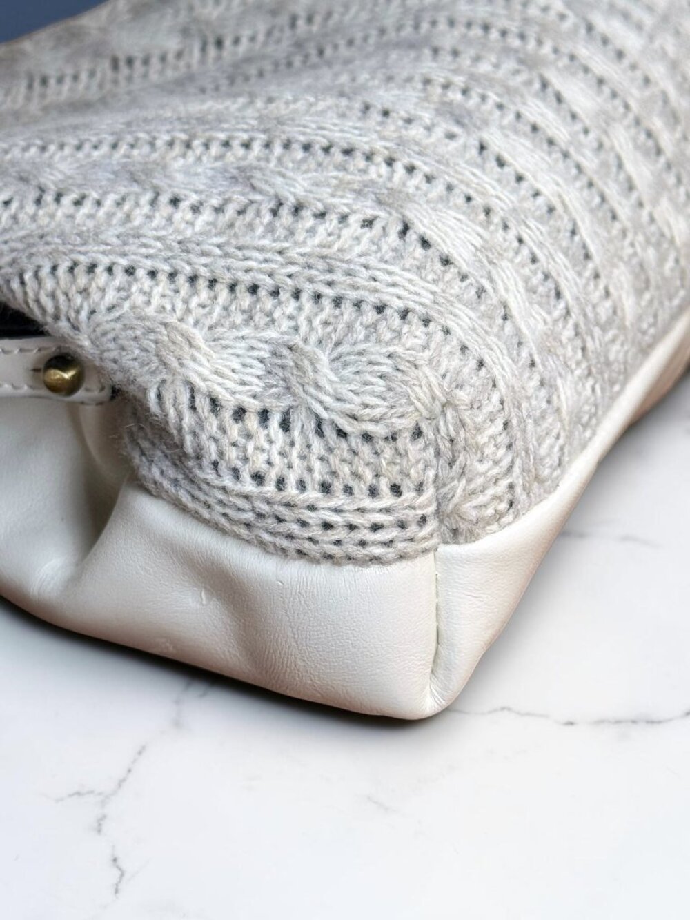 Patricia Nash Silvia Beige Cable-Knit & Leather Frame Shoulder Bag – New - Picture 10 of 11